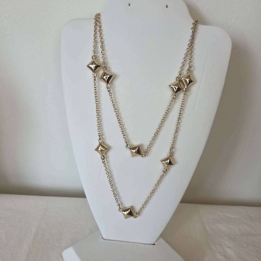Retro Geometric diamond block gold necklace, Unique